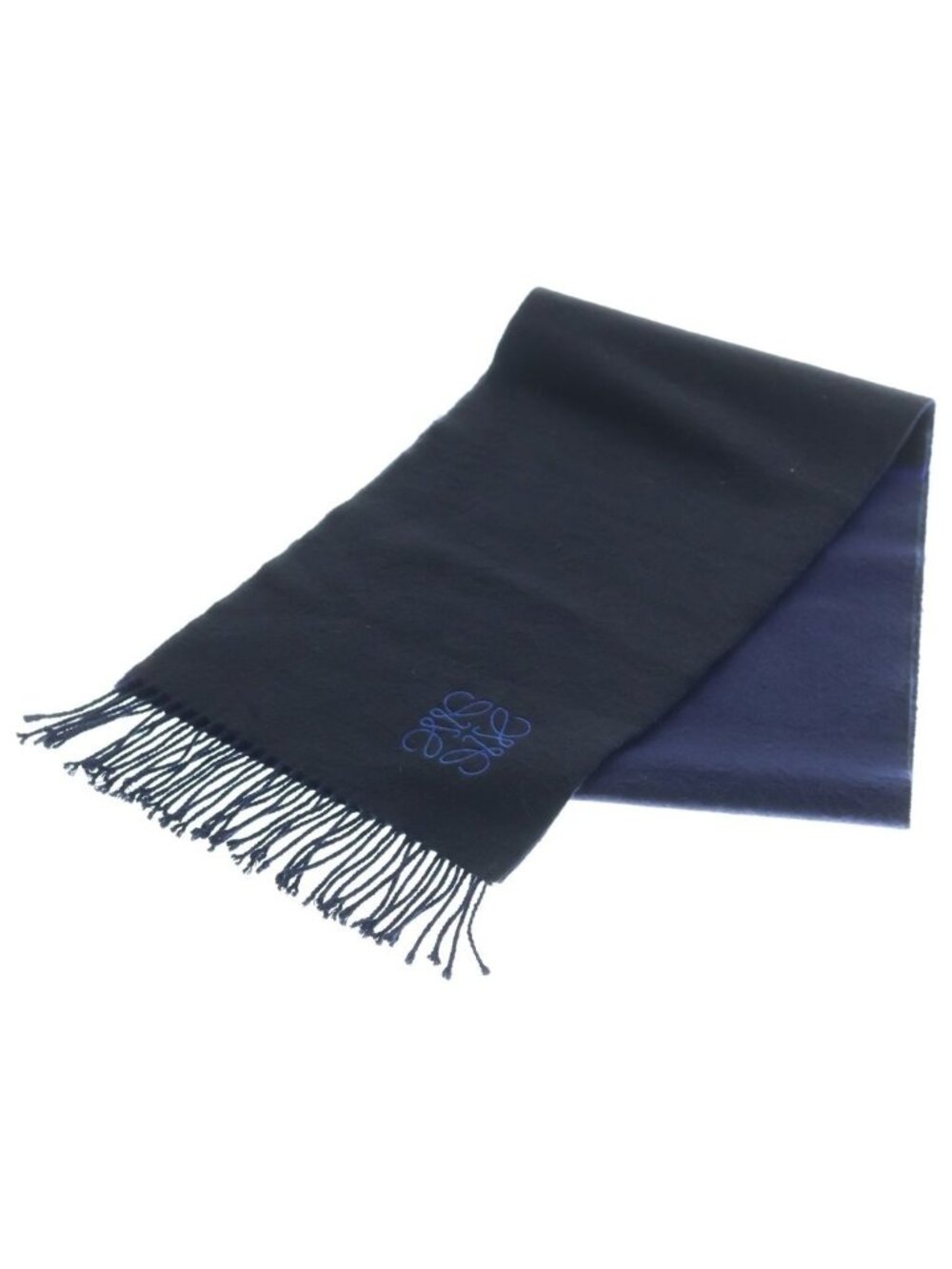 Loewe Anagram Wool Cashmere Two-tone Scarf Black Navy